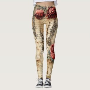 Liebe des Vintagen Pergaments mit Blume (4) Leggings