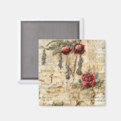Liebe des Vintagen Pergaments mit Blume (4) Magnet (Vorderseite/Rückseite)