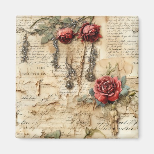 Liebe des Vintagen Pergaments mit Blume (4) Magnet (Vorne)