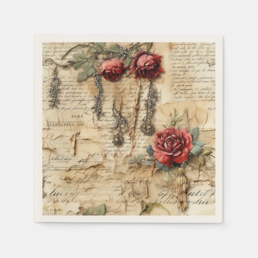 Liebe des Vintagen Pergaments mit Blume (4) Serviette (Vorderseite)