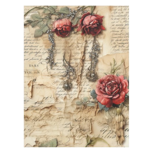 Liebe des Vintagen Pergaments mit Blume (4) Tischdecke (Vorderseite)