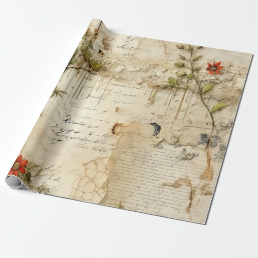 Liebe des Vintagen Pergaments mit Blume (6) Geschenkpapier (Ungerollt)