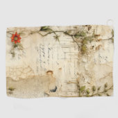 Liebe des Vintagen Pergaments mit Blume (6) Golfhandtuch (Horizontal)