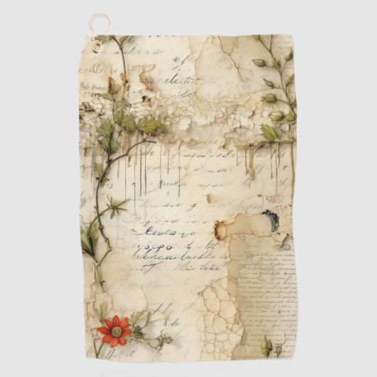 Liebe des Vintagen Pergaments mit Blume (6) Golfhandtuch (Vorderseite)