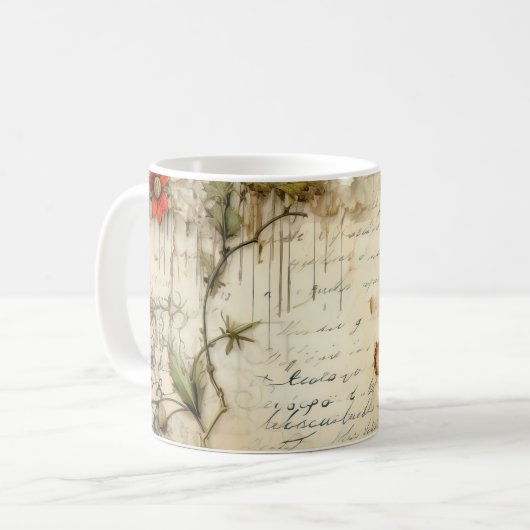 Liebe des Vintagen Pergaments mit Blume (6) Kaffeetasse (Vorderseite Links)