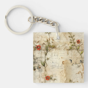 Liebe des Vintagen Pergaments mit Blume (6) Schlüsselanhänger