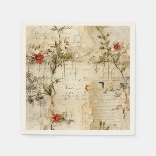Liebe des Vintagen Pergaments mit Blume (6) Serviette (Vorderseite)