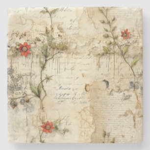 Liebe des Vintagen Pergaments mit Blume (6) Steinuntersetzer