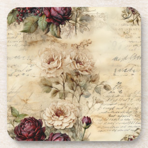 Liebe des Vintagen Pergaments mit Blume (7) Getränkeuntersetzer