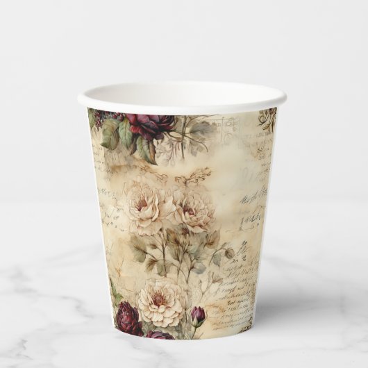 Liebe des Vintagen Pergaments mit Blume (7) Pappbecher (Vorderseite)