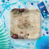 Liebe des Vintagen Pergaments mit Blume (7) Pappteller (Party)