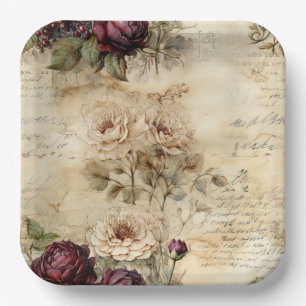 Liebe des Vintagen Pergaments mit Blume (7) Pappteller