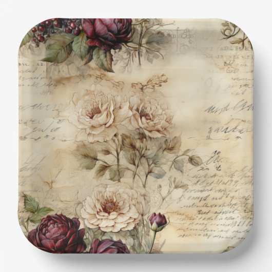 Liebe des Vintagen Pergaments mit Blume (7) Pappteller (Vorderseite)