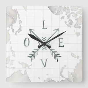 Liebe des Watercolorwanderlust-Abenteuer-III   Quadratische Wanduhr