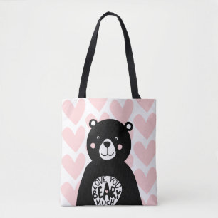 Liebe dich Beary Viel Hör Bär Rosa Schwarz Mädchen Tasche