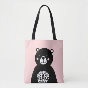 Liebe dich Beary Viel Hör Bär Rosa Schwarz Mädchen Tasche