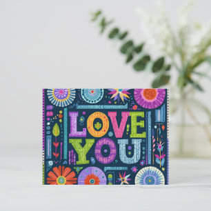 Liebe dich, farbenfrohes Vintage-Design, Postkarte