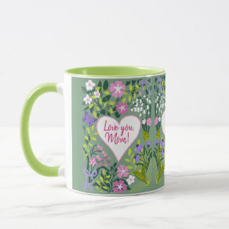 Liebe dich Mama botanisches süßes Herz Tasse