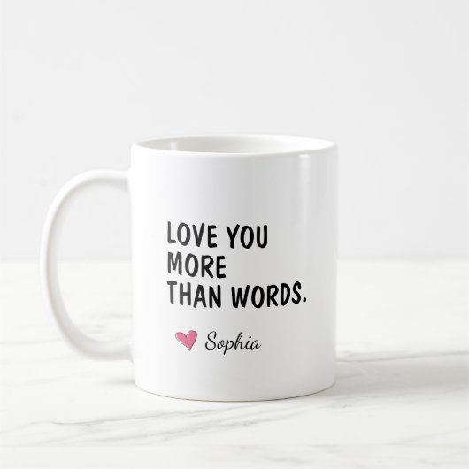 Liebe dich mehr als Worte Mama Geburtstagsname Kaffeetasse (Links)