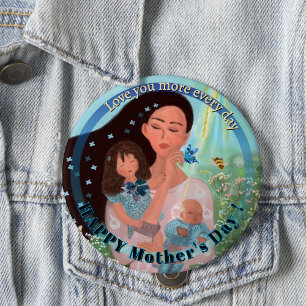 Liebe dich mehr Mutter mit Kindern Knopf Button