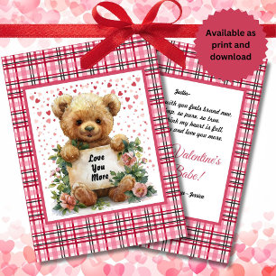 Liebe dich mehr Teddybär Valentinstag-Gedichtkarte Feiertagskarte