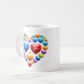 Liebe dich mit bunten Herzen Kaffeetasse (Vorderseite Links)