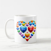 Liebe dich mit bunten Herzen Kaffeetasse (Links)