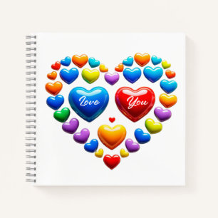 Liebe dich mit bunten Herzen Notizblock