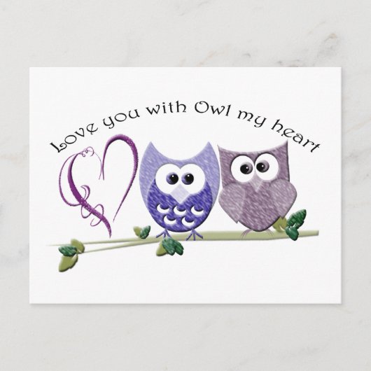 Liebe dich mit Owl my heart, niedliche Kunst Postkarte (Vorderseite)