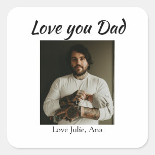 liebe dich Papa Vatertag Foto Name einfach Quadratischer Aufkleber