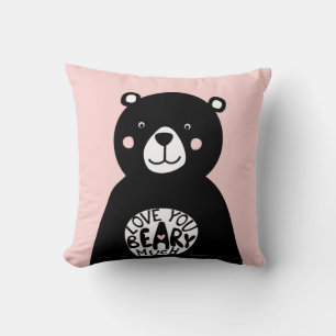 Liebe dich sehr Black Bear Lettering Pink Kissen