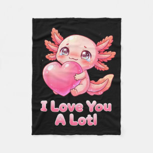 Liebe dich sehr! Süßer rosa Axolotl Herz Chibi Mäd Fleecedecke