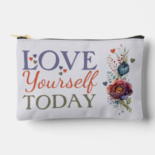 Liebe dich selbst heute Initialen floral Kosmetik Zubehörtasche