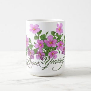 'Liebe Dich Selbst' Lila Botanischer Blumenbecher Kaffeetasse