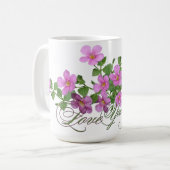 'Liebe Dich Selbst' Lila Botanischer Blumenbecher Kaffeetasse (Vorderseite Links)