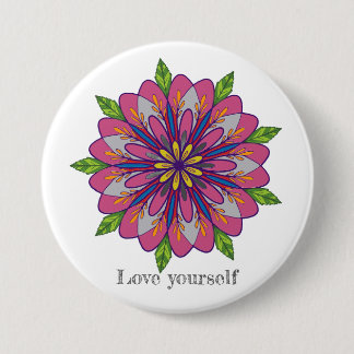 Liebe dich selbst Mandala Blumen Button