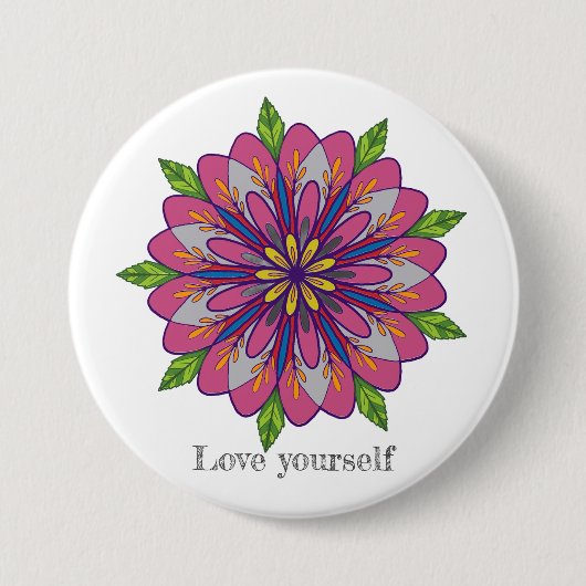 Liebe dich selbst Mandala Blumen Button (Vorderseite)