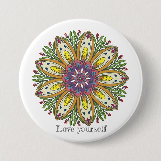 Liebe dich selbst Mandala Blumen Button (Vorderseite)