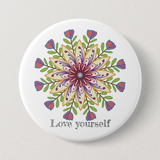 Liebe dich selbst Mandala Blumen Button (Vorderseite)