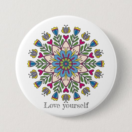 Liebe dich selbst Mandala Blumen Button (Vorderseite)