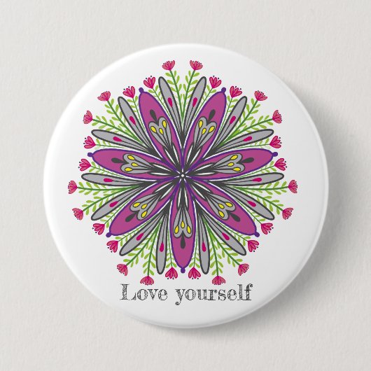 Liebe dich selbst Mandala Blumen Button (Vorderseite)