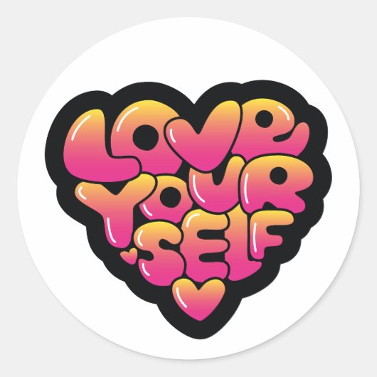 Liebe dich selbst Typografie Herz Aufkleber (Vorderseite)