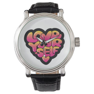 Liebe dich selbst Typografie Herz Aufkleber  Armbanduhr