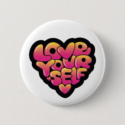 Liebe dich selbst Typografie Herz Aufkleber Button (Vorderseite)
