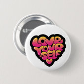 Liebe dich selbst Typografie Herz Aufkleber Button (Vorne & Hinten)