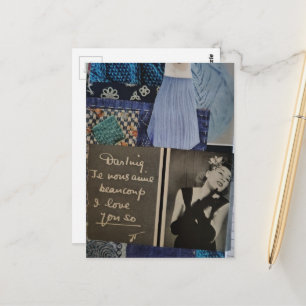 Liebe dich so Vintage-Frau und Texturen-Collage Postkarte