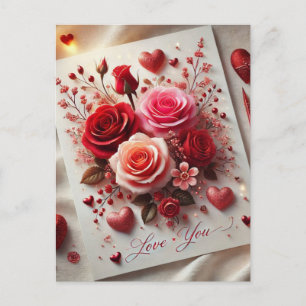 Liebe dich Valentinstag-Rosen-Postkarte Postkarte