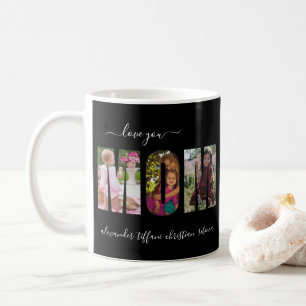 Liebe dich Vier Foto Familien Namen Schwarz Weiß Kaffeetasse