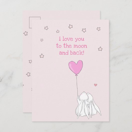 Liebe dich zum Mond und zurück! Niedliche Kaninche Postkarte (Vorne/Hinten)