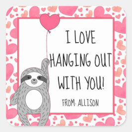 Liebe, die Niedliche Sloth Kids Class Valentine Quadratischer Aufkleber